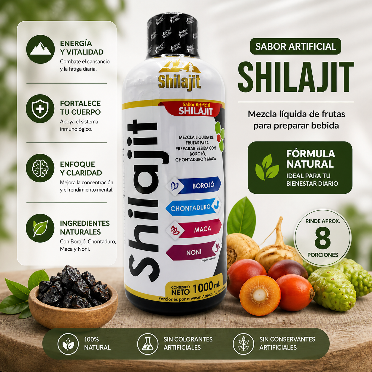 Shilajit Líquido 1000 ml – Mezcla de Frutas con Borojó, Chontaduro, Maca y Noni