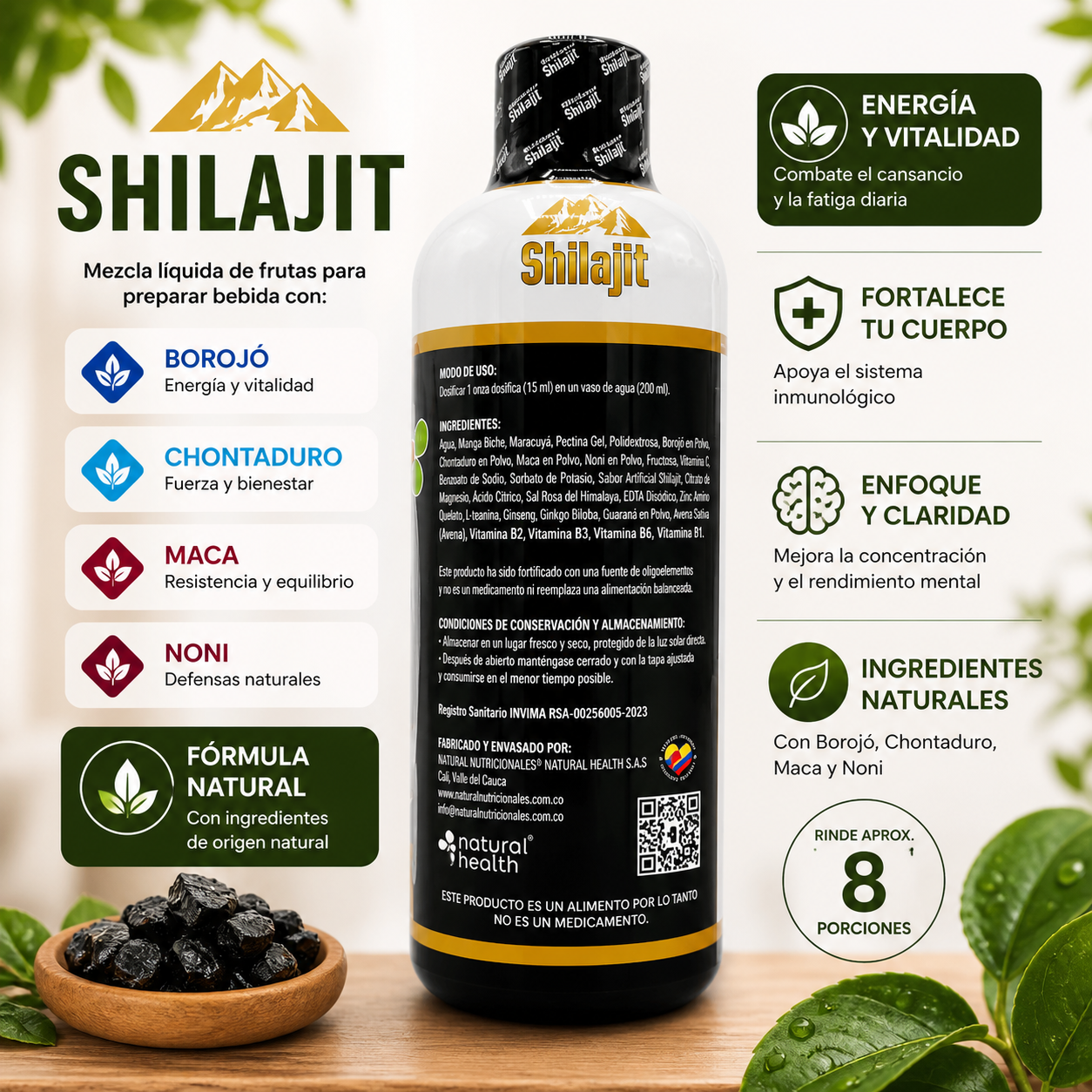 Shilajit Líquido 1000 ml – Mezcla de Frutas con Borojó, Chontaduro, Maca y Noni