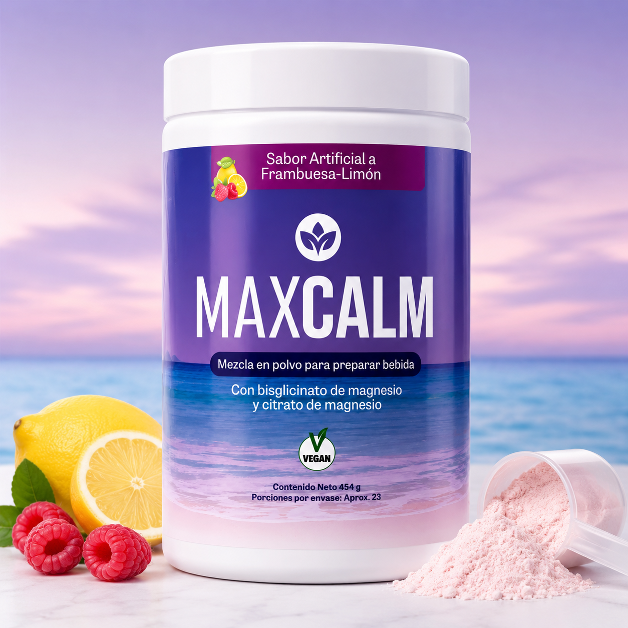 MAXCALM® – Mezcla en Polvo con Magnesio | Sabor Frambuesa-Limón