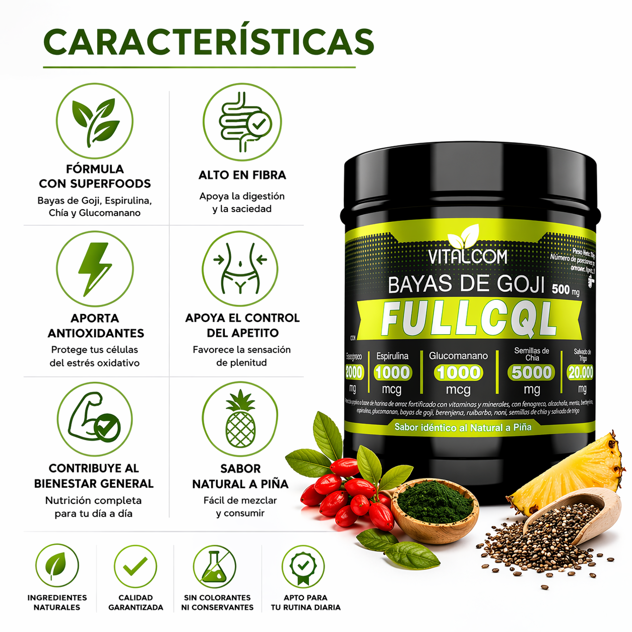 Bayas de Goji FullCQL – Fórmula con Superfoods para Bienestar y Control de Apetito